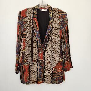 Michael Taylor Jacket Blazer Vintage Womens S Tan Black Abstract 90's Boho Artsy